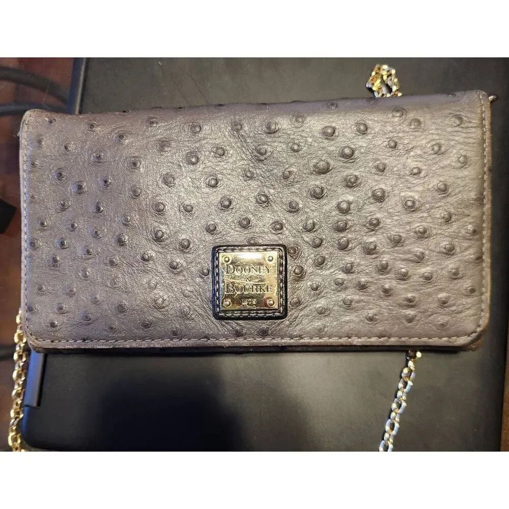Dooney & Bourke grey faux ostrich fold over wallet, clutch, or crossbody…